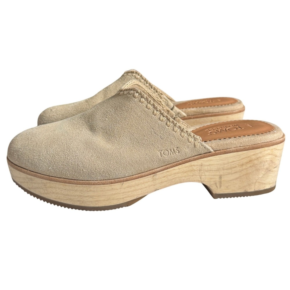 Toms Addison Suede Clogs Wood‎ Platform Chunky Boho Minimalist Mules Womens 7